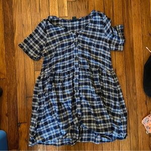 Navy Plaid Babydoll Dress